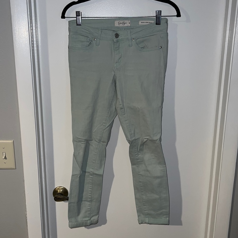 Mint colored ankle skinny denim. US size 25